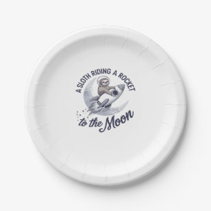 Adorable Sloth Astronaut Riding Paper Plate