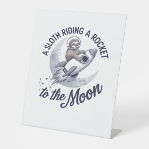 Adorable Sloth Astronaut Riding Pedestal Sign