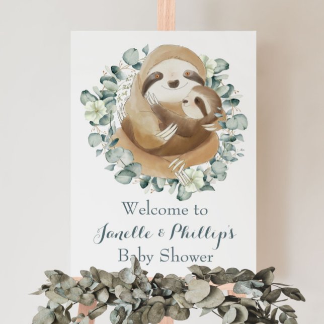 Adorable Sloth Baby Shower Eucalyptus Greenery Poster (Creator Uploaded)
