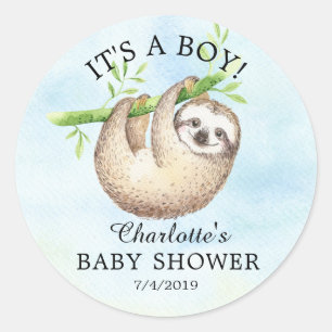 Adorable Sloth Baby Shower Favour Sticker