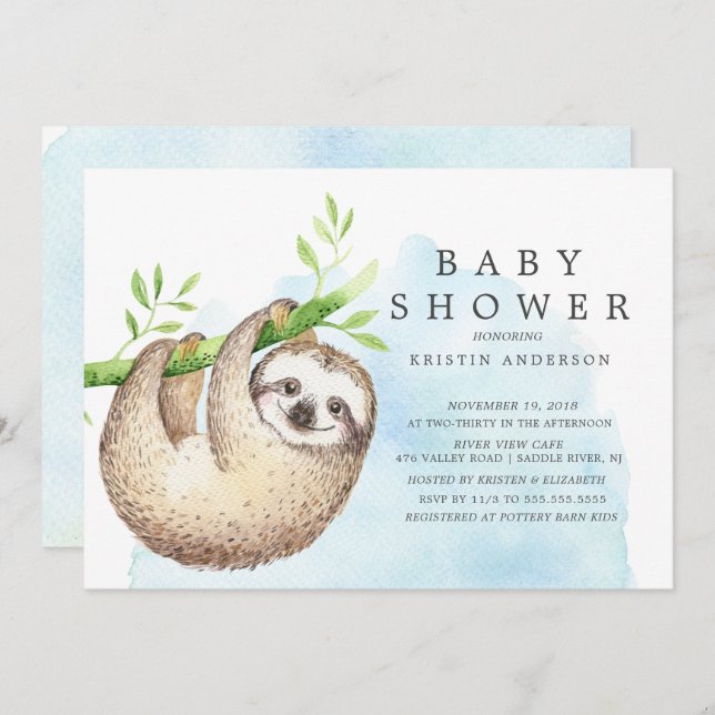 Adorable Sloth Baby Shower Invitation (Front/Back)