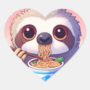 Adorable Sloth Eating Ramen Heart Sticker