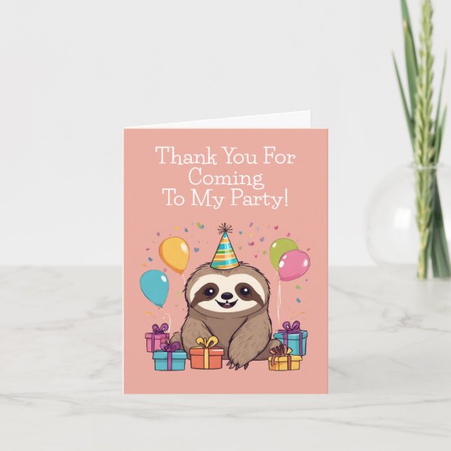 Adorable Sloth Happy Birthday Personalised Pink Thank You Card (Front)