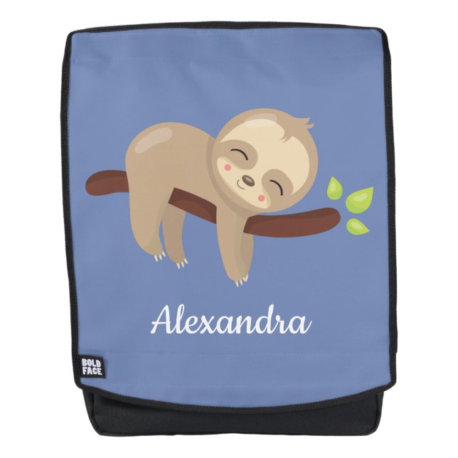 Adorable Sloth in Tree Animal Illustration Blue Backpack (Front)
