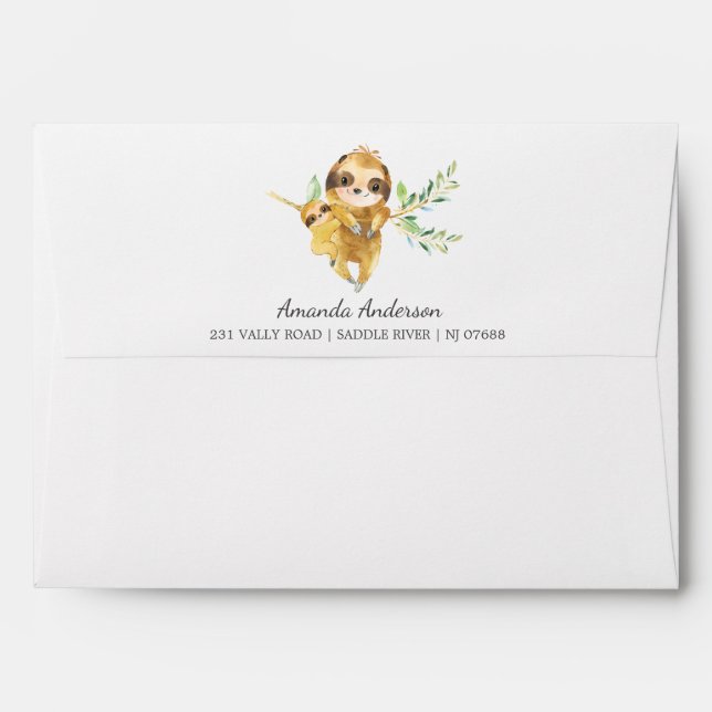 Adorable Sloth Neutral  Baby Shower Envelope (Back (Top Flap))
