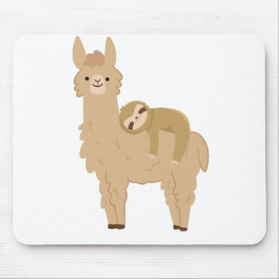 Adorable Sloth Sleeping on a Llama Mouse Mat