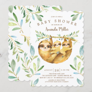 Adorable Sloth Twins Baby Shower Invitation