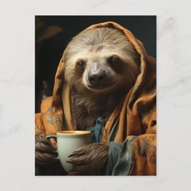 Adorable Sloth With Coffee Postcard (Front)