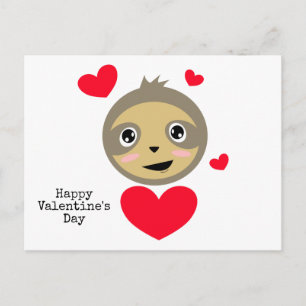 Adorable Sloth with Hearts - Happy Valentine's Day Postcard