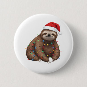 Adorable Sloth Wrapped in Holiday Lights Classic T 6 Cm Round Badge