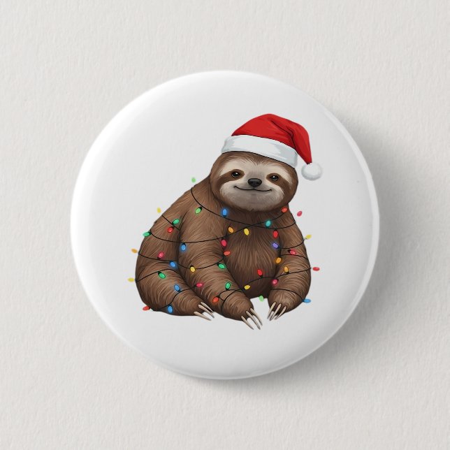 Adorable Sloth Wrapped in Holiday Lights Classic T 6 Cm Round Badge (Front)