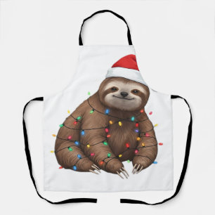 Adorable Sloth Wrapped in Holiday Lights Classic T Apron