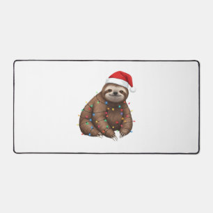 Adorable Sloth Wrapped in Holiday Lights Classic T Desk Mat