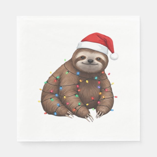 Adorable Sloth Wrapped in Holiday Lights Classic T Napkin (Front)