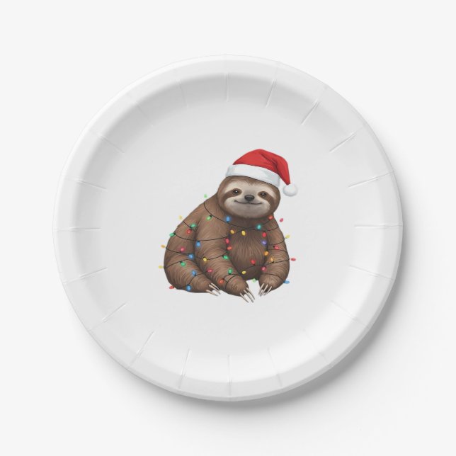 Adorable Sloth Wrapped in Holiday Lights Classic T Paper Plate (Front)