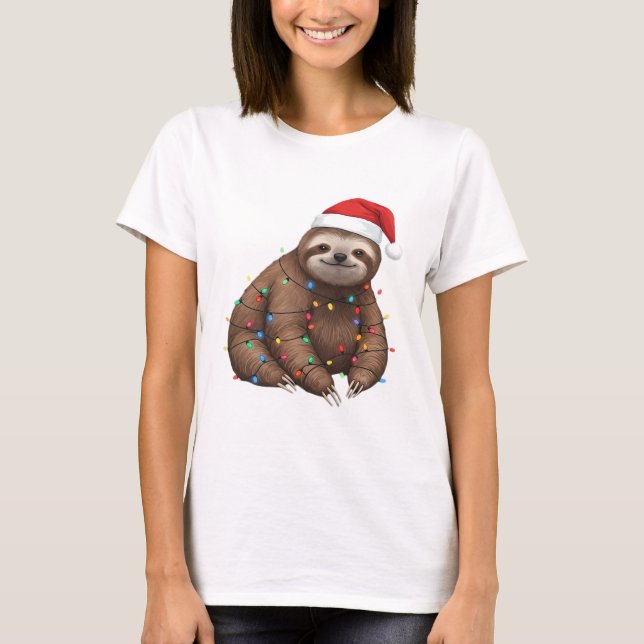 Adorable Sloth Wrapped in Holiday Lights Classic T T-Shirt (Front)