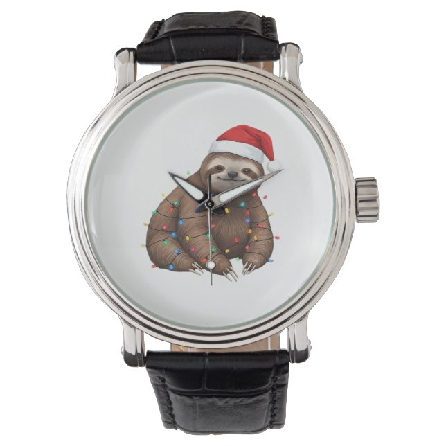 Adorable Sloth Wrapped in Holiday Lights Classic T Watch (Front)
