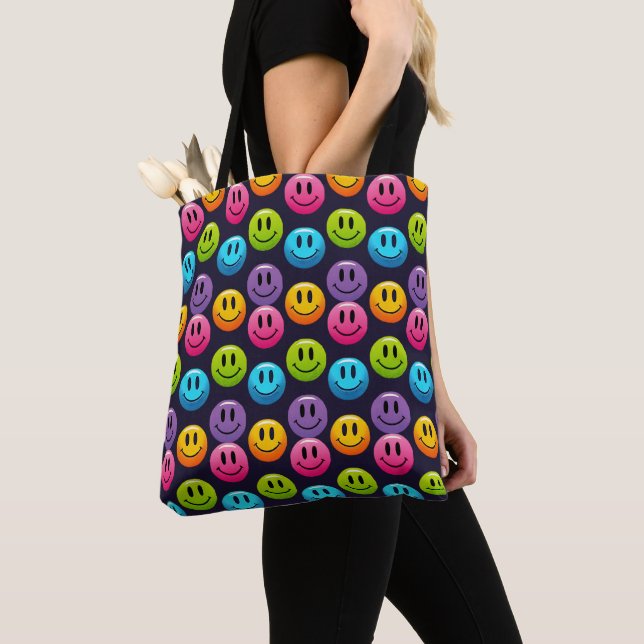 "Adorable Smile Emoji Pattern Collection" Tote Bag (Close Up)