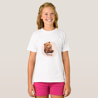 Adorable Smiling Bear "Hello" Cute Illustration T-Shirt