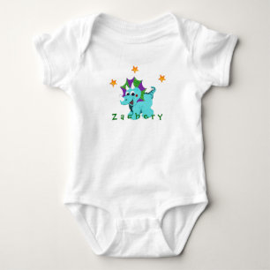 Adorable Smiling Blue Little Dinosaur Baby Bodysuit
