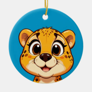 Adorable Smiling Cartoon Cheetah Ceramic Tree Decoration