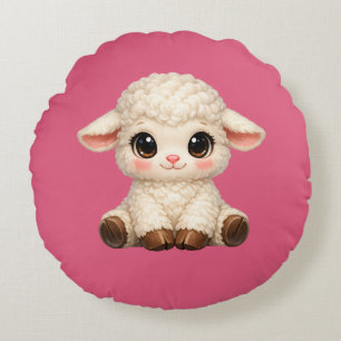 Adorable Smiling Lamb Cartoon Design Banner Round Cushion