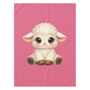 Adorable Smiling Lamb Cartoon Design Banner Tablecloth