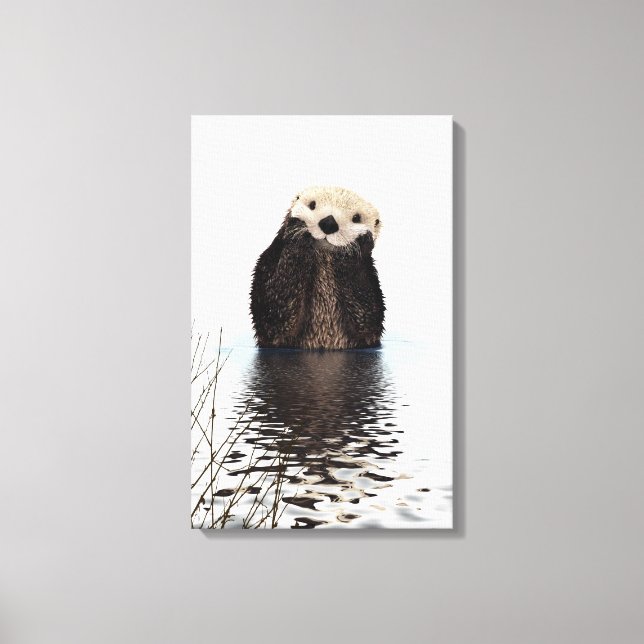 Adorable Smiling Otter in Lake Canvas Print (Front)