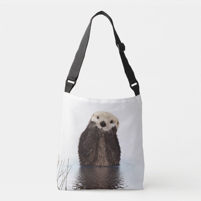 Adorable Smiling Otter in Lake Crossbody Bag (Front)