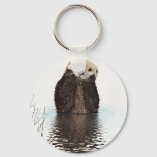 Adorable Smiling Otter in Lake Key Ring