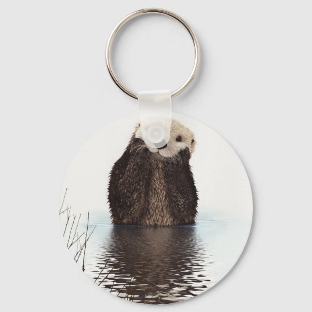 Adorable Smiling Otter in Lake Key Ring (Front)