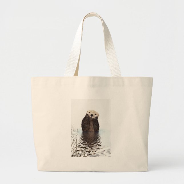 Adorable Smiling Otter in Lake Large Tote Bag (Front)