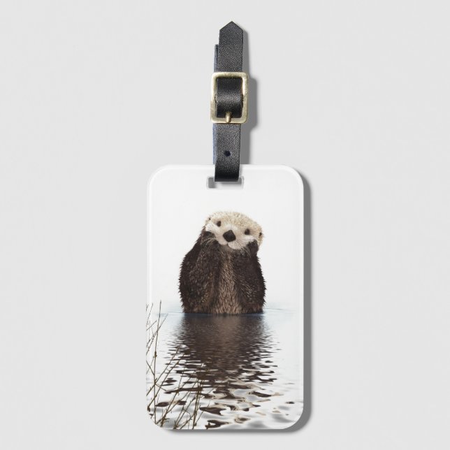 Adorable Smiling Otter in Lake Luggage Tag (Front Vertical)