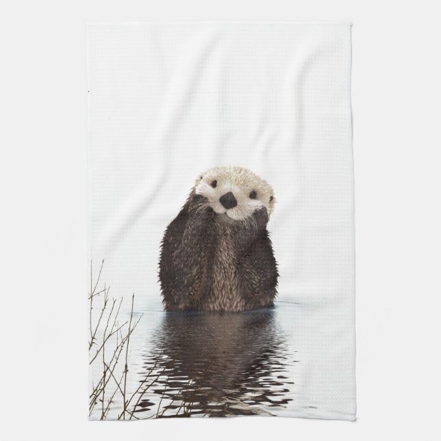 Adorable Smiling Otter in Lake Tea Towel (Vertical)