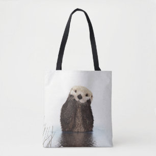 Adorable Smiling Otter in Lake Tote Bag