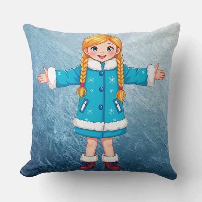Adorable Smiling Snow Maiden Cushion (Front)