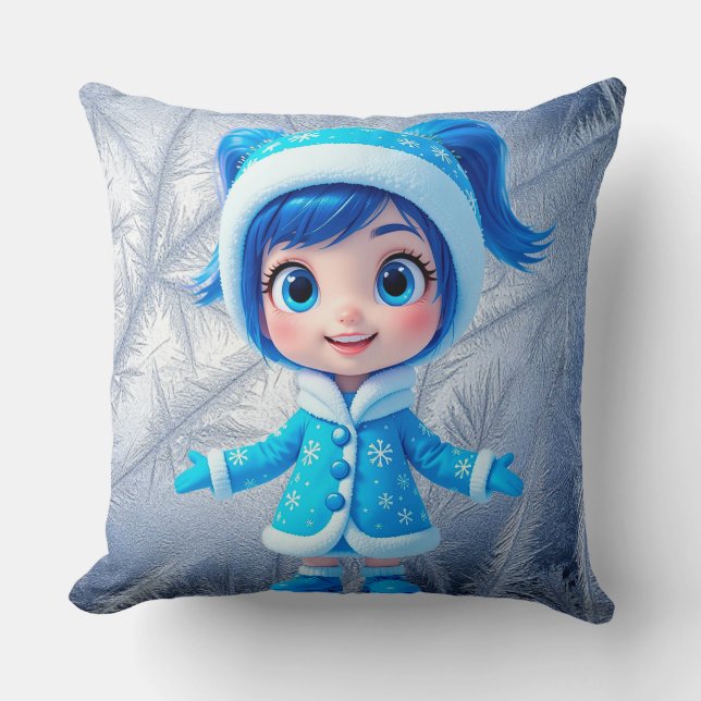 Adorable Smiling Snow Maiden Cushion (Front)