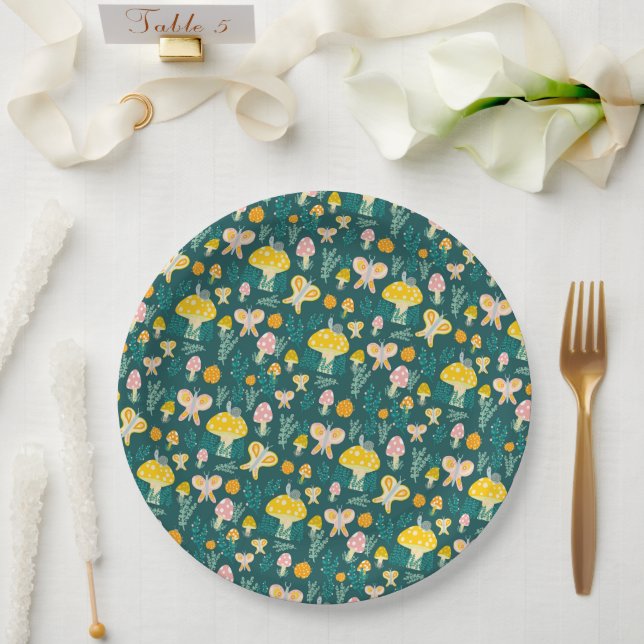Adorable Snail Mushroom Butterfly Cute BABY SHOWER Paper Plate (Wedding)