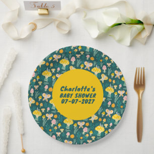 Adorable Snail Mushroom Butterfly Cute BABY SHOWER Paper Plate