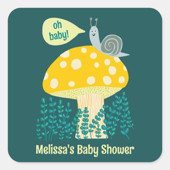 Adorable Snail Mushroom Cute Butterfly Baby Shower Square Sticker (Front)