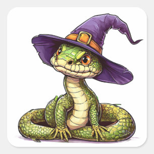 Adorable Snake Cartoon Style Cute Reptile Art Square Sticker