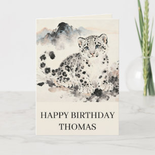 Adorable Snow Leopard Birthday Card