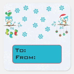 Adorable Snowflake Christmas Owls Label Stickers
