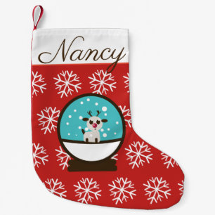 Adorable Snowglobe Reindeer with Snowflakes Small Christmas Stocking