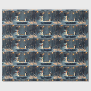 Adorable Snowman and Penguin Playing Chess Wrapping Paper