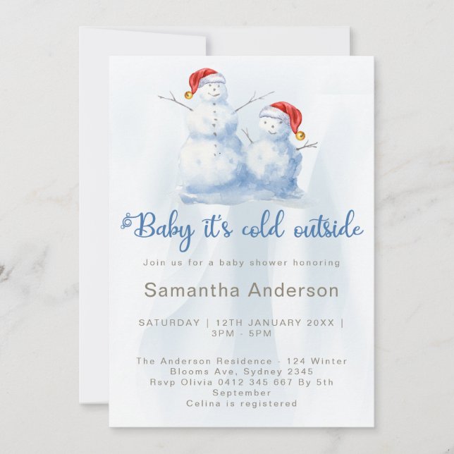 Adorable Snowman  Baby shower Invitation (Front)