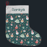 Adorable Snowman Christmas Pattern Large Christmas Stocking<br><div class="desc">Deck your mantle with holiday cheer using this Cute Snowman Christmas Pattern Large Stocking! Featuring an adorable snowman design with vibrant colours, this stocking is perfect for creating a festive atmosphere in your home. Its large size offers plenty of room for Santa’s surprises, making it ideal for children and adults...</div>