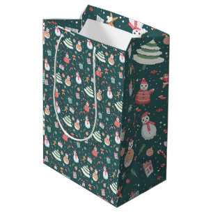 Adorable Snowman Christmas Pattern Medium Gift Bag