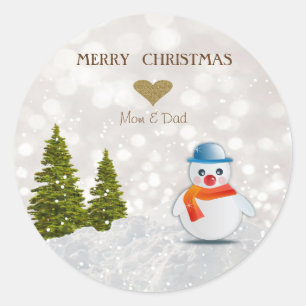 Adorable Snowman,Christmas Tree,Snow Classic Round Sticker