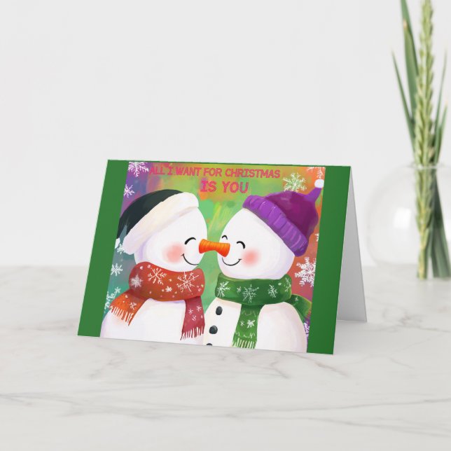 Adorable Snowman Couple Christmas Card  (Front)